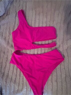 Hot Pink One-Shoulder Cutout Bikini - Women